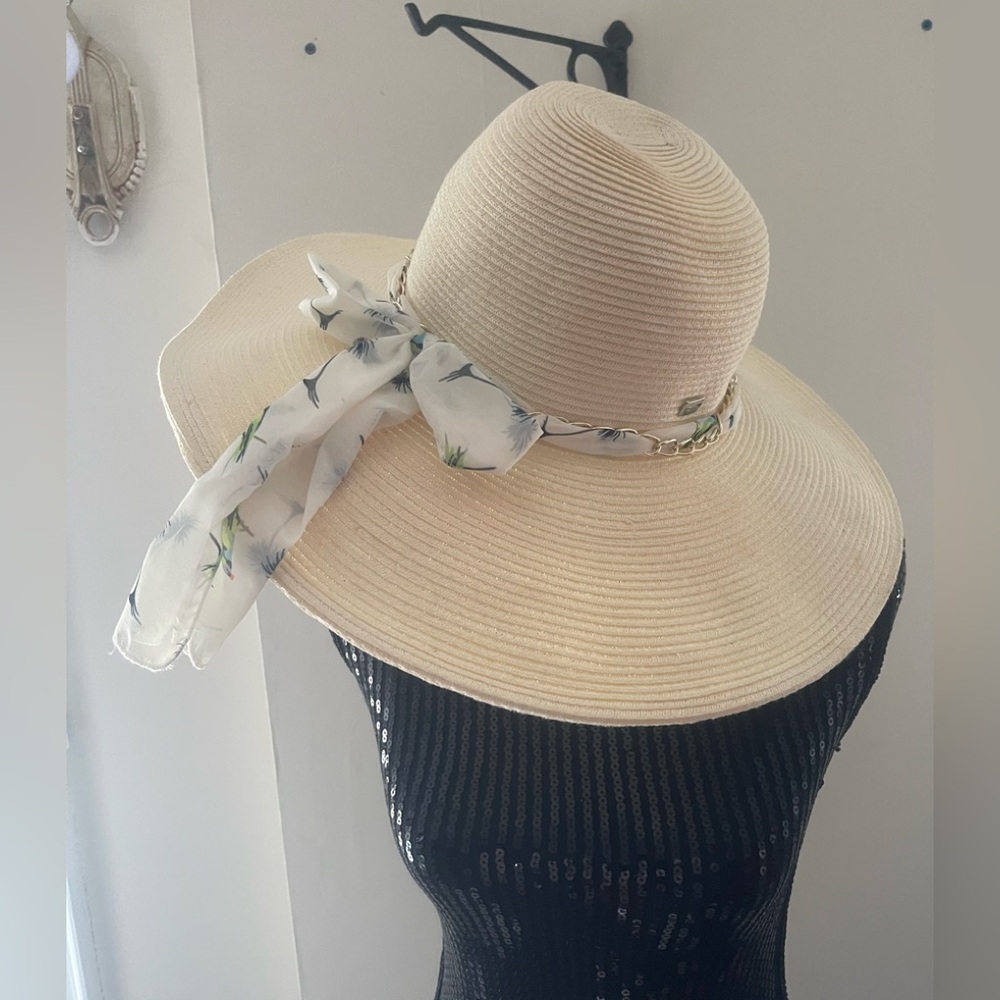 HBY Miami Paper Straw Floppy Scarf Hat O/S